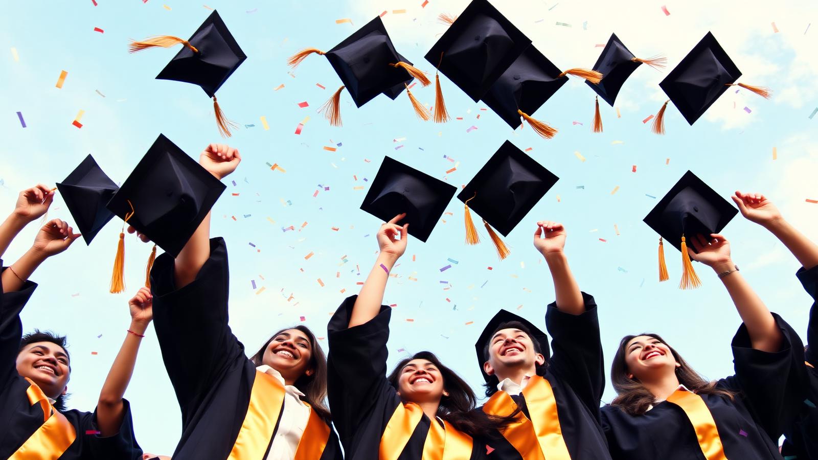 Students throwing graduation caps in celebration